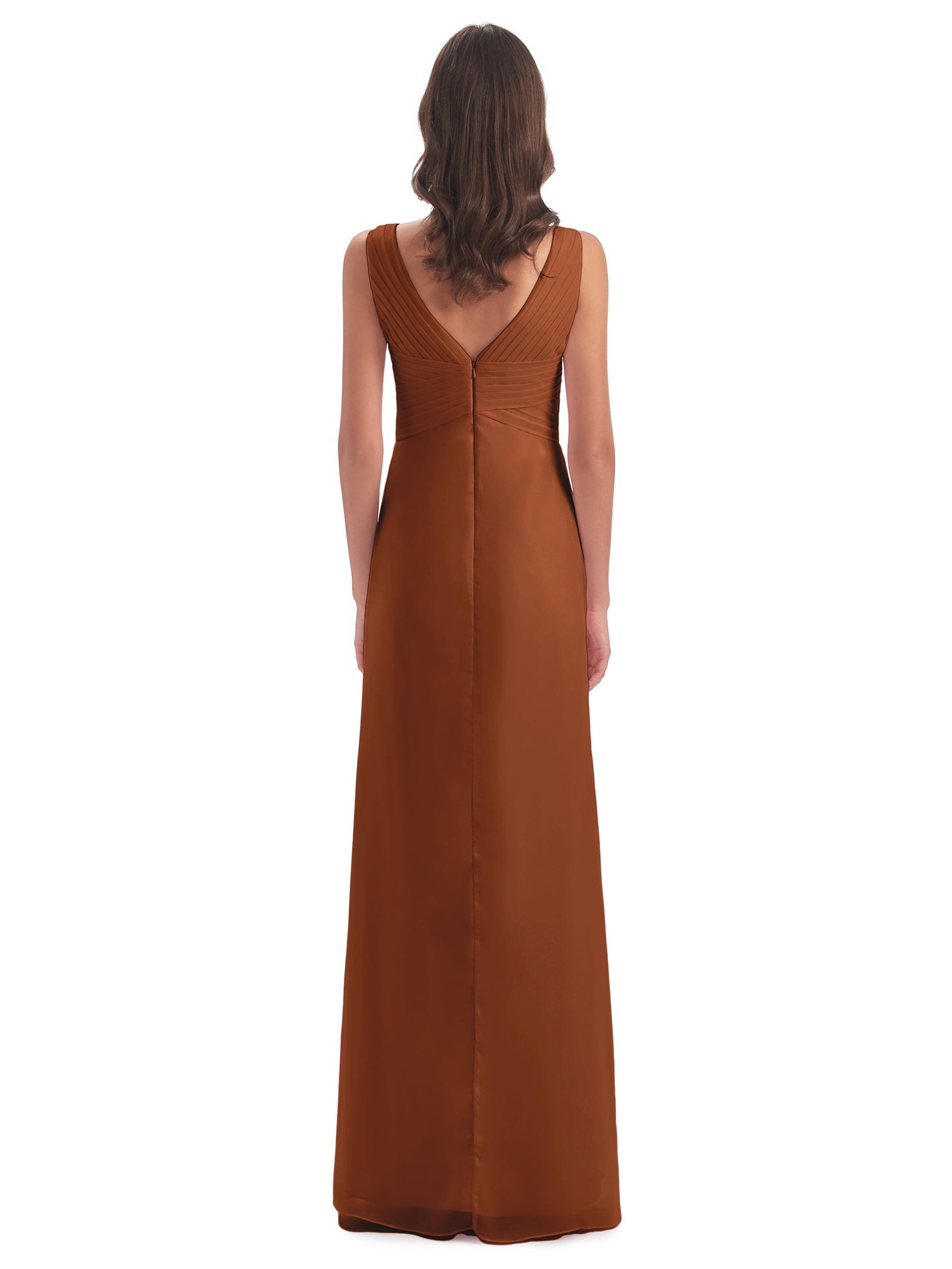 Sheath-Column Floor Length V Neck Chiffon Long Bridesmaid Dresses