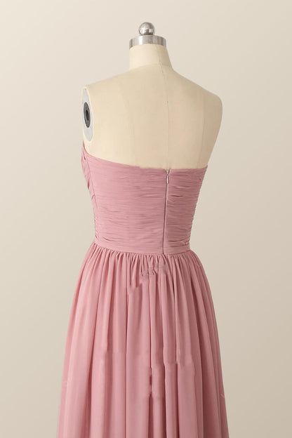 Sweetheart Blush Pink Chiffon Long Bridesmaid Dress