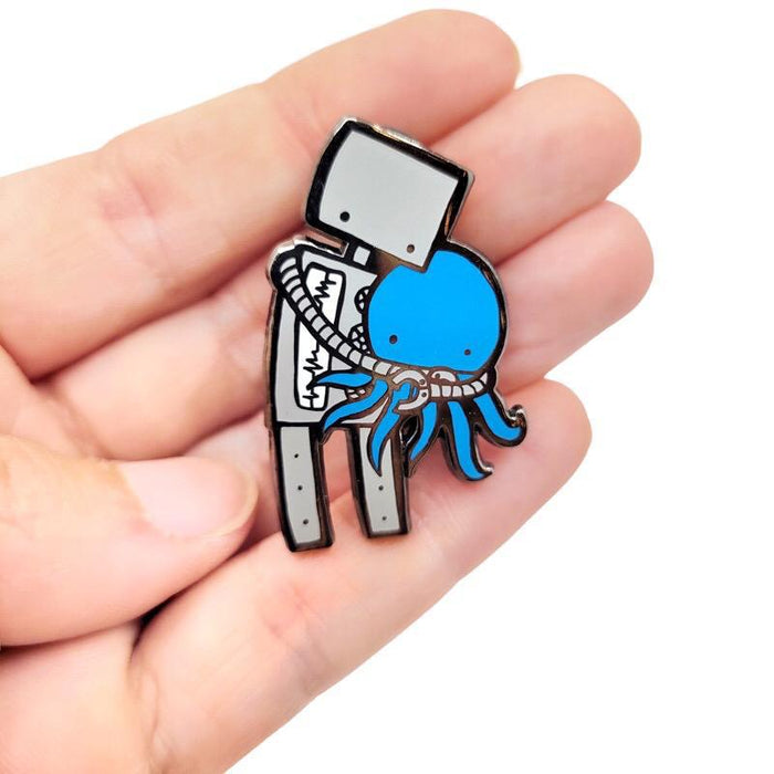 Enamel Pin - Robot Hugging Octopus by LaRu