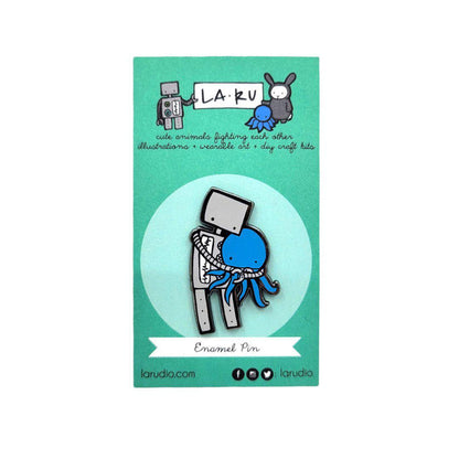Enamel Pin - Robot Hugging Octopus by LaRu