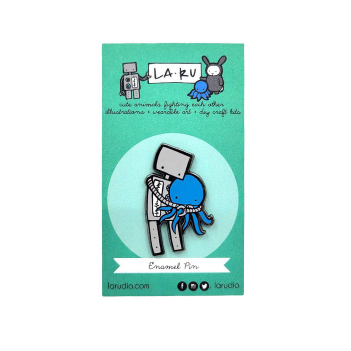 Enamel Pin - Robot Hugging Octopus by LaRu