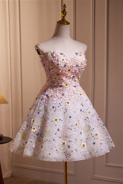 Sweetheart Flower Blossoming A-line Short Party Dress