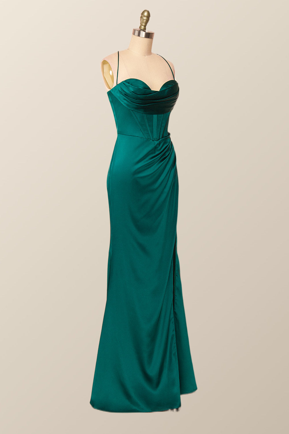 Straps Cowl Neck Green Mermaid Long Formal Dress