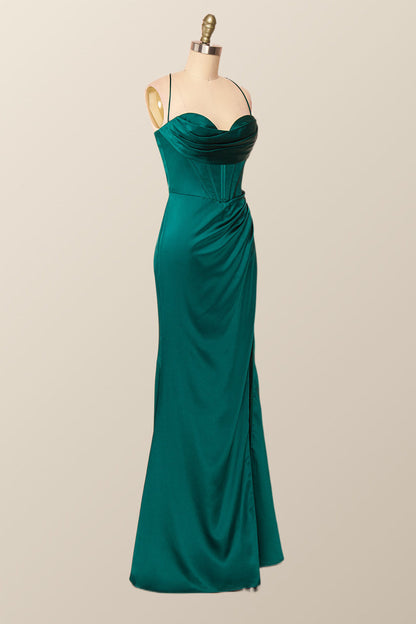 Straps Cowl Neck Green Mermaid Long Formal Dress