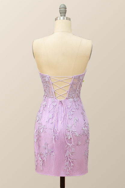 Sweetheart Lavender Lace Bodycon Mini Dress