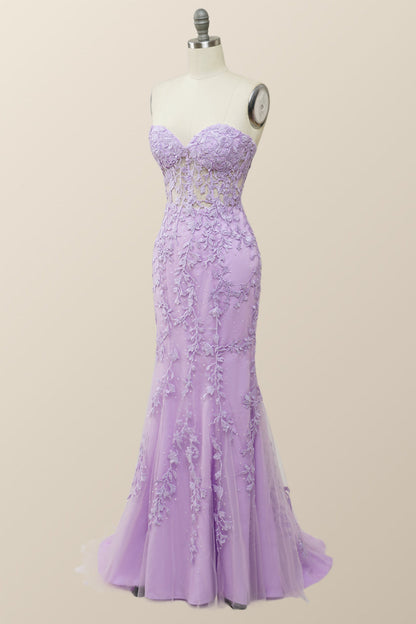 Sweetheart Lavender Lace Mermaid Long Prom Dress