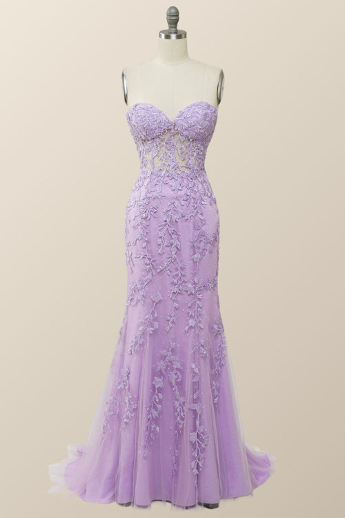 Sweetheart Lavender Lace Mermaid Long Prom Dress