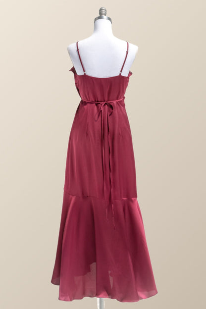 Straps Green Ruffles Wrap Midi Party Dress