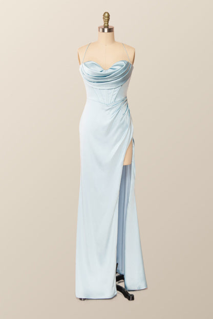 Straps Cowl Neck Green Mermaid Long Formal Dress