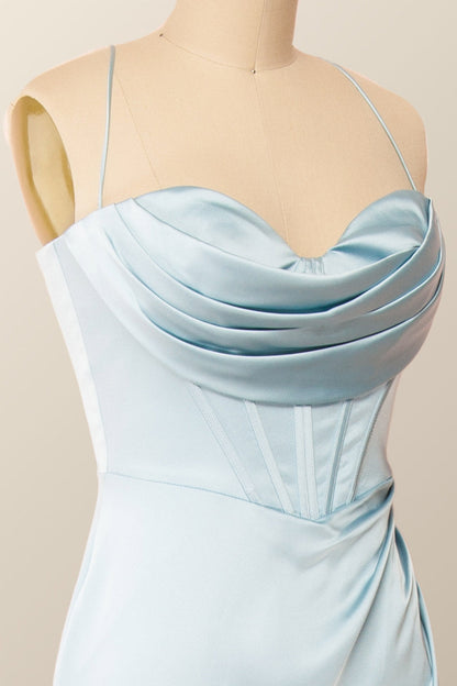 Straps Cowl Neck Green Mermaid Long Formal Dress