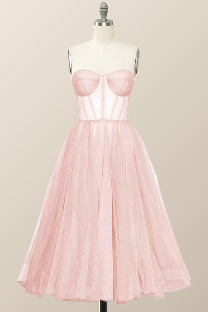 Sweetheart Emerald Green Tulle A-line Midi Dress