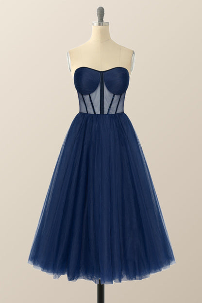 Sweetheart Emerald Green Tulle A-line Midi Dress
