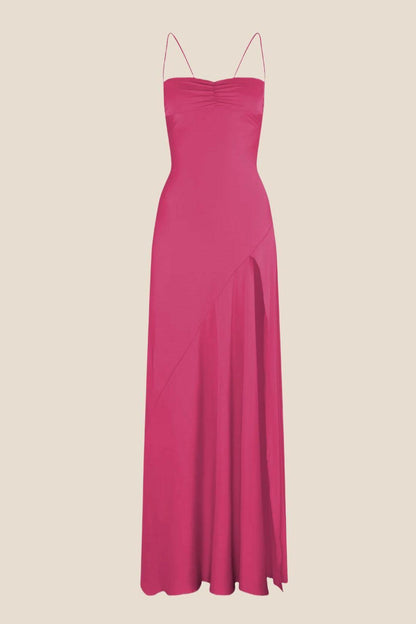 Straps Light Blue Soft Satin Long Dress