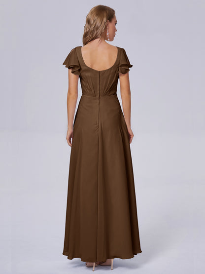 Genevieve V Neck Chiffon Long Bridesmaid Dresses with Sleeves