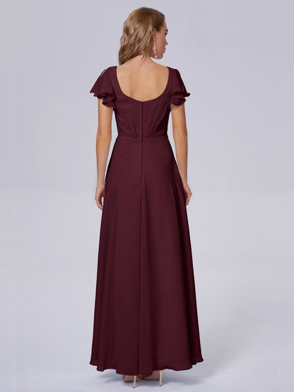 Genevieve V Neck Chiffon Long Bridesmaid Dresses with Sleeves