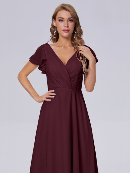 Genevieve V Neck Chiffon Long Bridesmaid Dresses with Sleeves