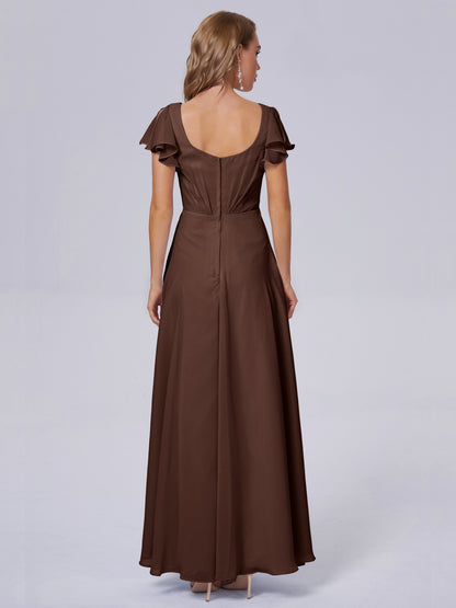 Genevieve V Neck Chiffon Long Bridesmaid Dresses with Sleeves