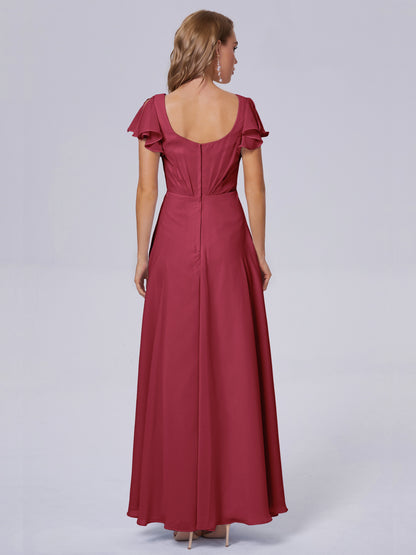 Genevieve V Neck Chiffon Long Bridesmaid Dresses with Sleeves