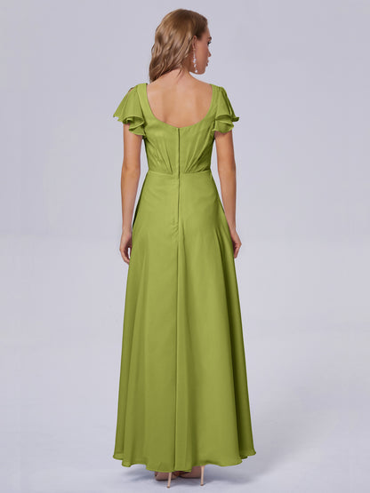Genevieve V Neck Chiffon Long Bridesmaid Dresses with Sleeves