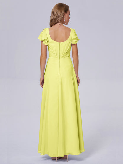 Genevieve V Neck Chiffon Long Bridesmaid Dresses with Sleeves