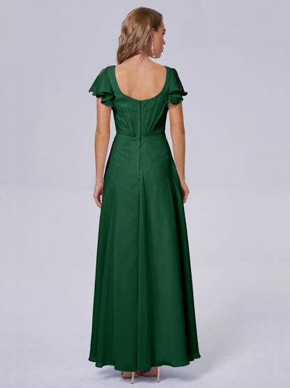 Genevieve V Neck Chiffon Long Bridesmaid Dresses with Sleeves