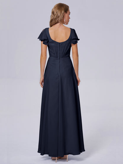 Genevieve V Neck Chiffon Long Bridesmaid Dresses with Sleeves