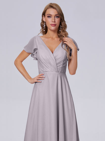 Genevieve V Neck Chiffon Long Bridesmaid Dresses with Sleeves