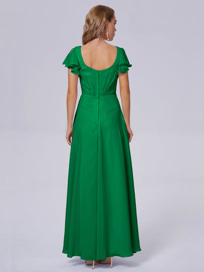 Genevieve V Neck Chiffon Long Bridesmaid Dresses with Sleeves