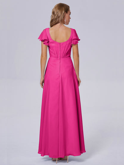 Genevieve V Neck Chiffon Long Bridesmaid Dresses with Sleeves