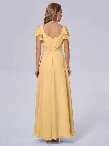 Genevieve V Neck Chiffon Long Bridesmaid Dresses with Sleeves