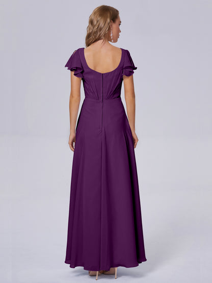 Genevieve V Neck Chiffon Long Bridesmaid Dresses with Sleeves