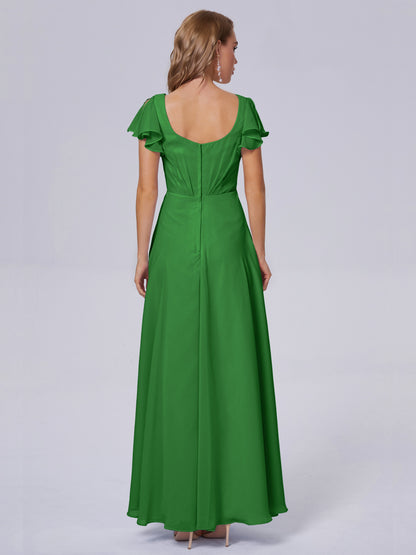 Genevieve V Neck Chiffon Long Bridesmaid Dresses with Sleeves