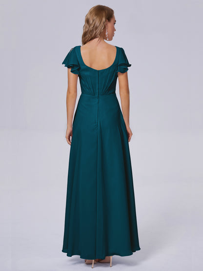 Genevieve V Neck Chiffon Long Bridesmaid Dresses with Sleeves