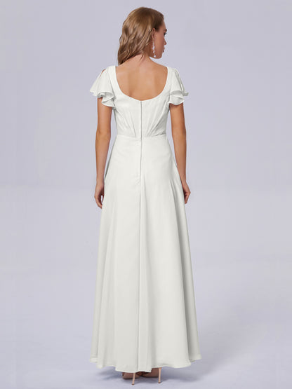Genevieve V Neck Chiffon Long Bridesmaid Dresses with Sleeves