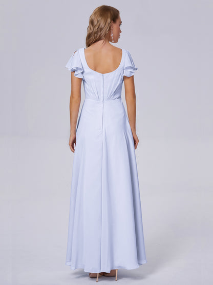 Genevieve V Neck Chiffon Long Bridesmaid Dresses with Sleeves
