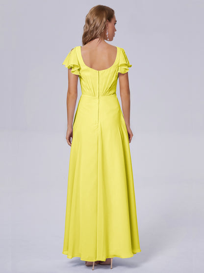 Genevieve V Neck Chiffon Long Bridesmaid Dresses with Sleeves