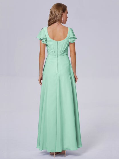 Genevieve V Neck Chiffon Long Bridesmaid Dresses with Sleeves