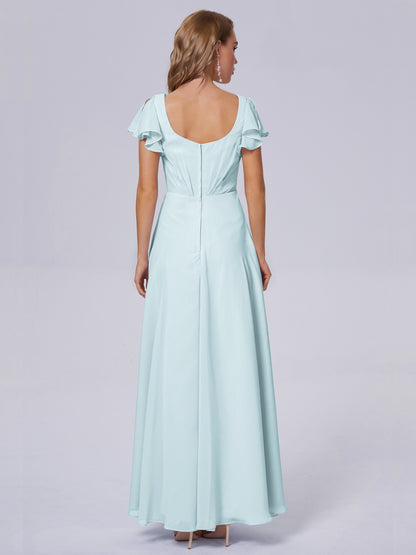 Genevieve V Neck Chiffon Long Bridesmaid Dresses with Sleeves