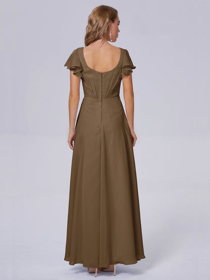 Genevieve V Neck Chiffon Long Bridesmaid Dresses with Sleeves