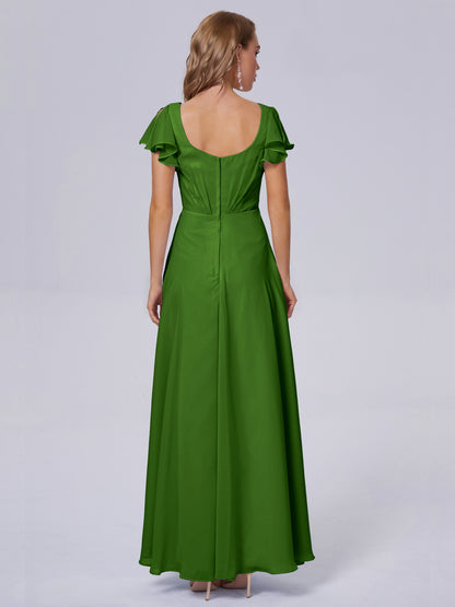Genevieve V Neck Chiffon Long Bridesmaid Dresses with Sleeves