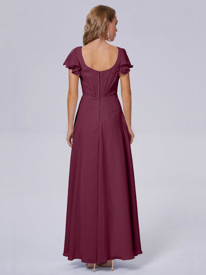 Genevieve V Neck Chiffon Long Bridesmaid Dresses with Sleeves