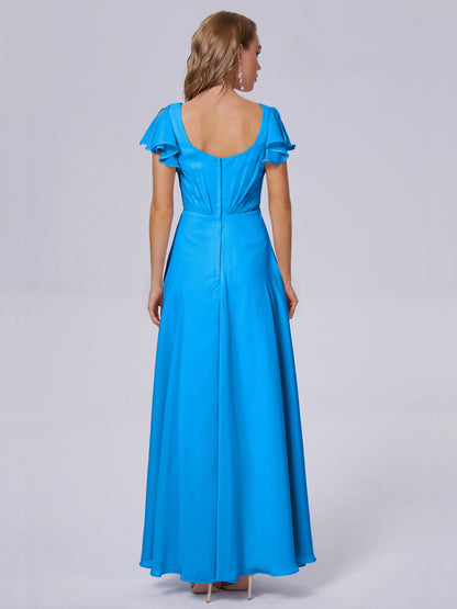 Genevieve V Neck Chiffon Long Bridesmaid Dresses with Sleeves