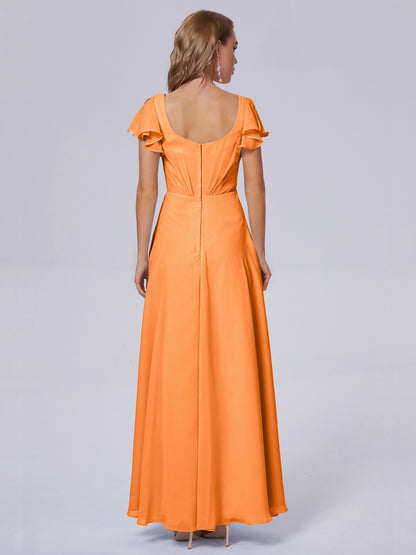 Genevieve V Neck Chiffon Long Bridesmaid Dresses with Sleeves