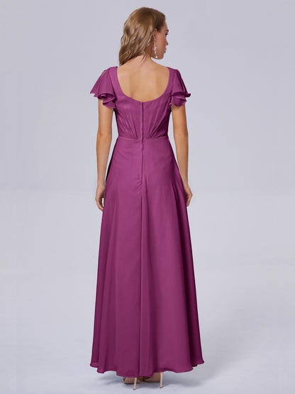 Genevieve V Neck Chiffon Long Bridesmaid Dresses with Sleeves