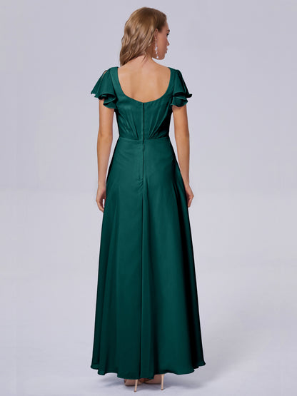 Genevieve V Neck Chiffon Long Bridesmaid Dresses with Sleeves