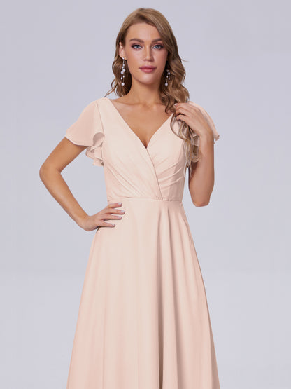 Genevieve V Neck Chiffon Long Bridesmaid Dresses with Sleeves