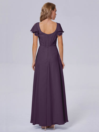 Genevieve V Neck Chiffon Long Bridesmaid Dresses with Sleeves