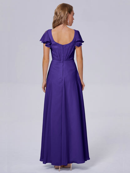 Genevieve V Neck Chiffon Long Bridesmaid Dresses with Sleeves