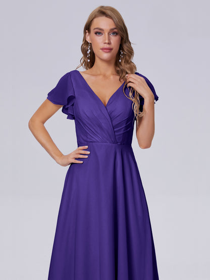 Genevieve V Neck Chiffon Long Bridesmaid Dresses with Sleeves