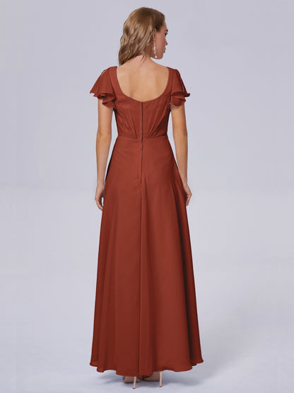 Genevieve V Neck Chiffon Long Bridesmaid Dresses with Sleeves
